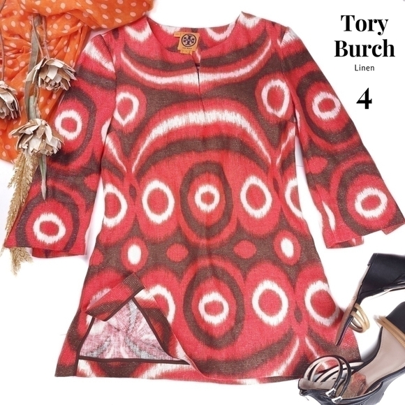 Tory Burch Linen Boho Smock Top Boat Neck Tunic Sz 4 - Picture 13 of 16